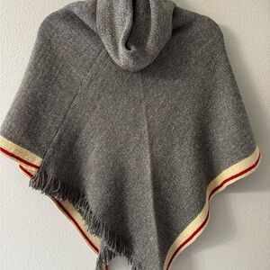 Roots Kids Gray Hooded Poncho with Red and Cream Trim